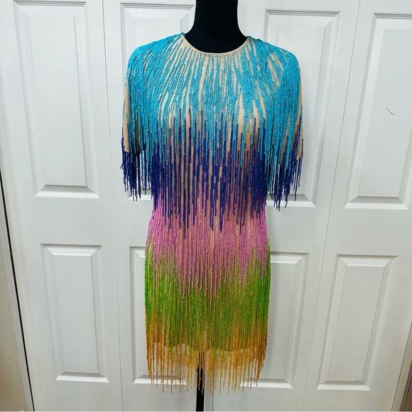 Nasty Gal Rainbow Tassel Fringe Shift Dress - Picture 1 of 11